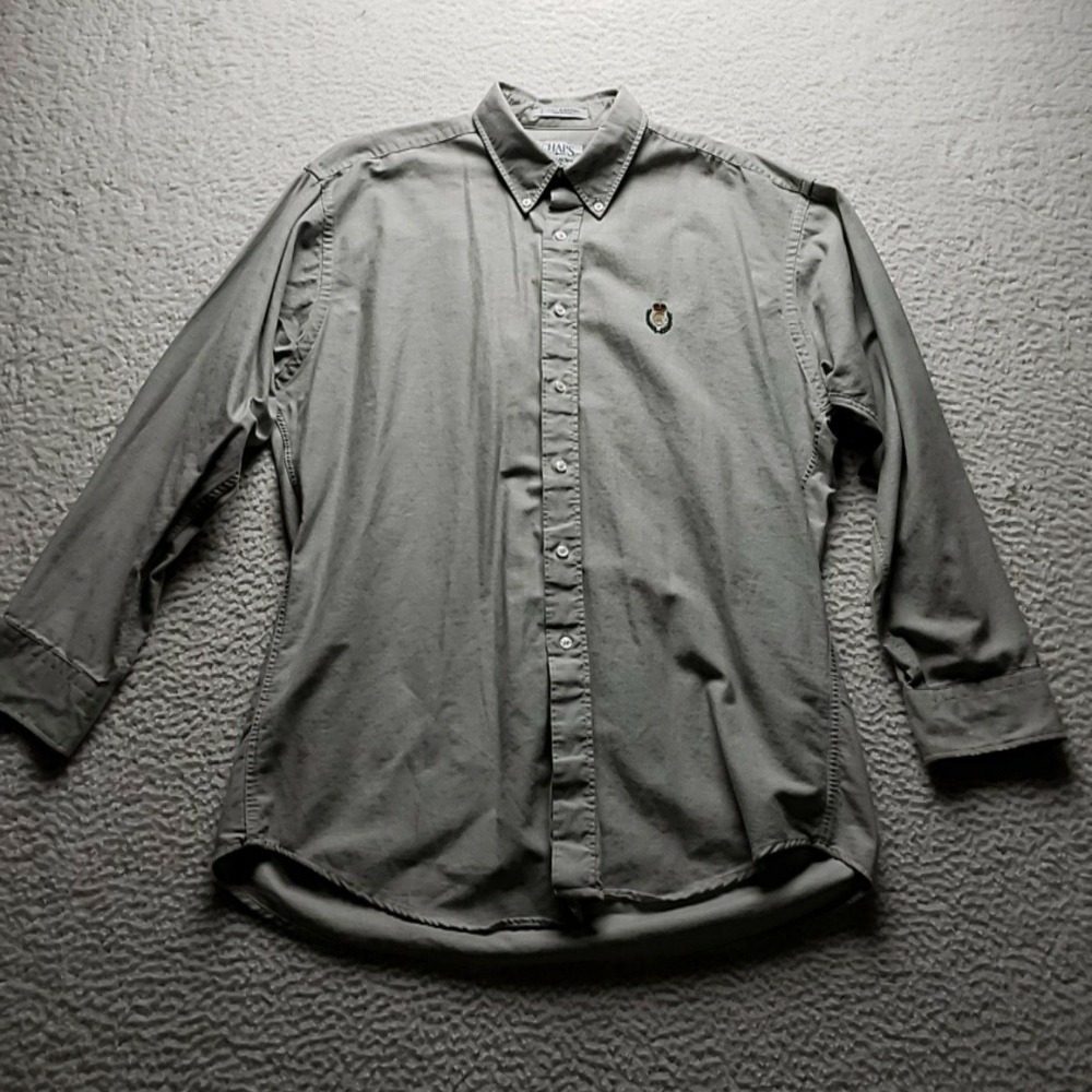 Vintage Chaps Ralph Lauren Shirt Mens Large Gray Long Sleeve Button-Down Crest